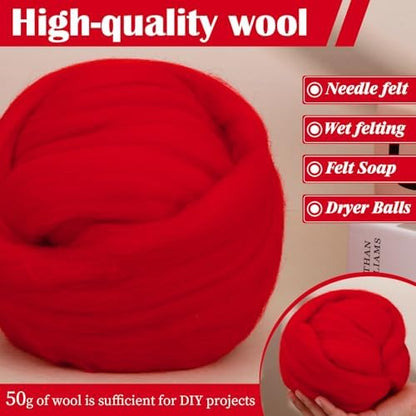 Mayboos 1.76oz Red Natural Wool Roving, Needle Felting Wool - Image 5