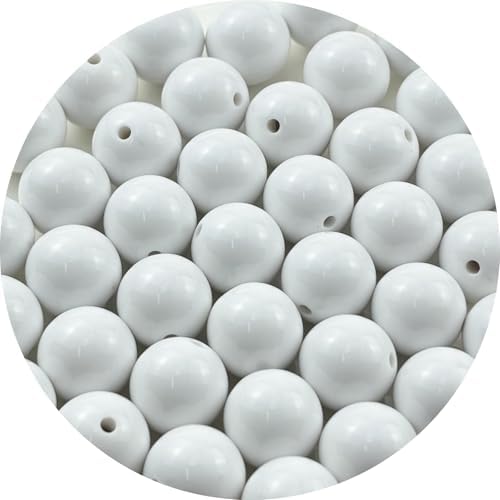 40pcs Acrylic Round Beads for Crafts 16mm Resin Candy Color Spacer Beads with Hole for Jewelry Making Sewing Crafts Decoration Necklaces Bracelets Earrings Supplies(White) by Unknown