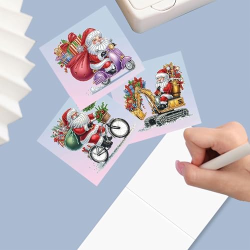 Diamond Art Christmas Cards Kit, 6PCS DIY Diamond Painting Christmas Cards with Envelopes, 5D Diamond Dot Greeting Cards for Adults, Xmas Card for Holiday Crafting Gifts (Christmas Santa Claus) - Image 3