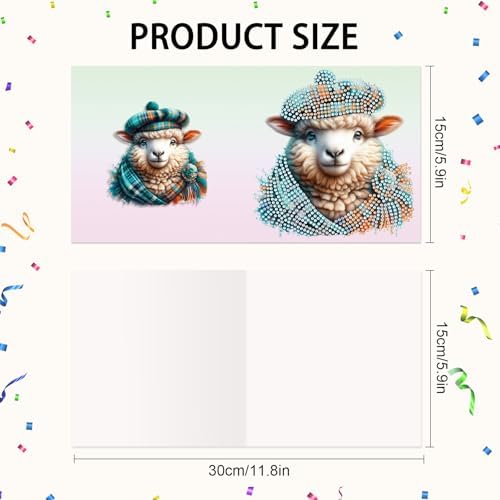 Tontut 6pcs Diamond Art Painting Kit Greeting Card, Hat Goat 5D DIY Diamond Handmade Holiday Greeting Card with Envelope, Holiday Gift Congratulation - Image 2