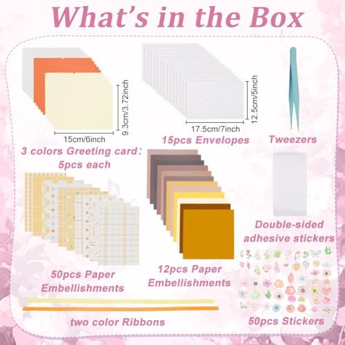 FREEBLOSS 15 Set Autumn Card Making Kit Garden Theme DIY Handmade Greeting Card Kit with Flower Stickers Envelopes Perfect for Creative Gift Cards for Birthday Wedding Congratulation - Image 2