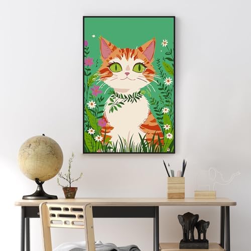 Yezavesu Framed Paint by Numbers Kit for Adults Beginner & Kids Ages 8-12, Cat Paint by Numbers with Frame, DIY Number Painting for Adults Orange Cat for Home Wall Decor Gift 8X 12 inch - Image 2