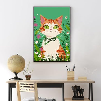 Yezavesu Framed Paint by Numbers Kit for Adults Beginner & Kids Ages 8-12, Cat Paint by Numbers with Frame, DIY Number Painting for Adults Orange Cat for Home Wall Decor Gift 8X 12 inch - Image 2