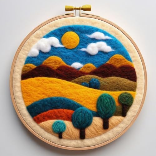 Needle Felting Kits Beginners, Natural Landscape DIY Wool Needle Felting Starter Kit, Floral Needle Felt Set with Foam Pad, Felt Cloth and Instructions, Used for Home Decoration (landscape art-06) by yesJRL