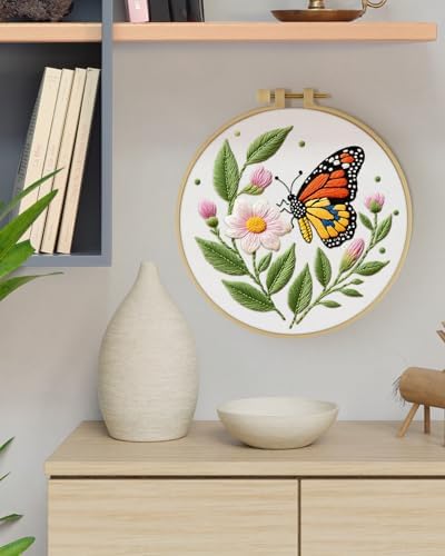 ERKOON Embroidery Kit for Beginners Adult, Flower Cross Stitch Set Include Embroidery Cloth Hoops Threads for Craft Lover Hand Stitch with Embroidery Skill Techniques (Butterfly) - Image 7