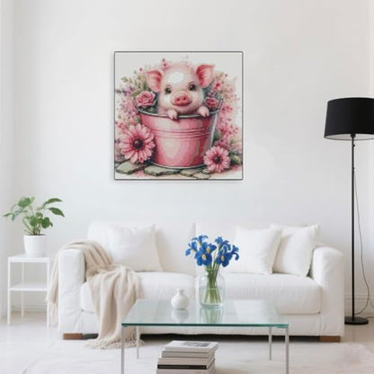 Cute Pig Stamped Cross Stitch Kits for Adults Beginner, Flowers Dimensions Needlepoint Art Crafts Embroidery Kits for Adults Beginners 13.7x13.7 inches - Image 4