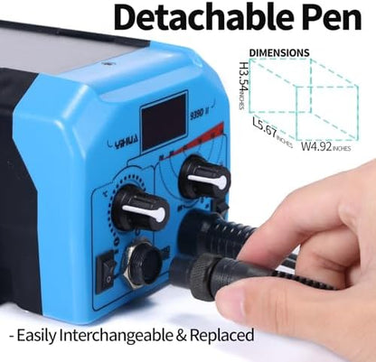YIHUA 939D-II Pyrography Pen Wood Burning Kit Station 2-in-1 Solid-Point 200~480°C (with Temp Display)/Wire-Nib 250~750°C with 20 Nibs, Solid Points, 1 Stable Pen Holder, 2 Scrap Wood (Blue) - Image 5