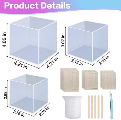 Large Square Resin Molds Silicone,3 Pcs Silicone Square Molds for Epoxy Resin(4.2",3.1",2.7"),for Flower Preservation,Epoxy Resin Crafts,Home Office Decoration - Image 2