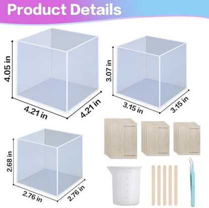 Large Square Resin Molds Silicone,3 Pcs Silicone Square Molds for Epoxy Resin(4.2",3.1",2.7"),for Flower Preservation,Epoxy Resin Crafts,Home Office Decoration - Image 2