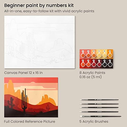 ARTEZA Paint by Number for Adults, 12x16 Inches, 21 Pieces, Desert Paint by Numbers Kit, Comes with 1 Canvas Panel, 12 Acrylic Paint Pots, 5 Paintbrushes, Art Supplies for Home & Office Wall Decor - Image 3