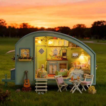 CUTEROOM DIY Miniature Wooden Caravan Dollhouse Kit with Furniture - Image 2