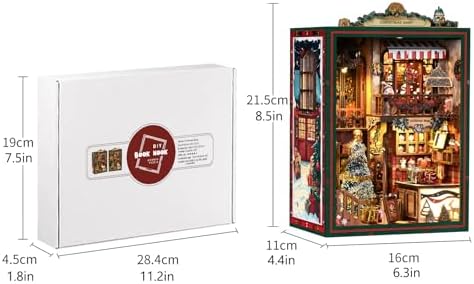 Christmas Shop Book Nook Kit DIY Miniature House Kit with LED Lights & Rotating Music - 3D Wooden Puzzles for Adults, Festive Bookshelf Decor Ideal Gift for Family & Friends - Image 3