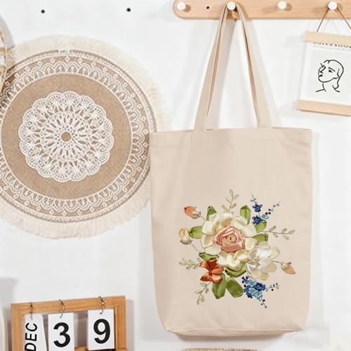CREAWONDER Canvas Tote Bag Embroidery Kit with Pattern for Beginners, Arts and DIY Embroidery Crafts Kits for Adults, Include Instructions, Embroidery Hoops, Color Threads and Tool - Image 7