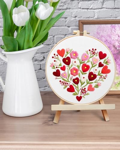 ERKOON Embroidery Kit for Beginners Adult, Flower Cross Stitch Set Include Embroidery Cloth Hoops Threads for Craft Lover Hand Stitch with Embroidery Skill Techniques (Heart) - Image 6