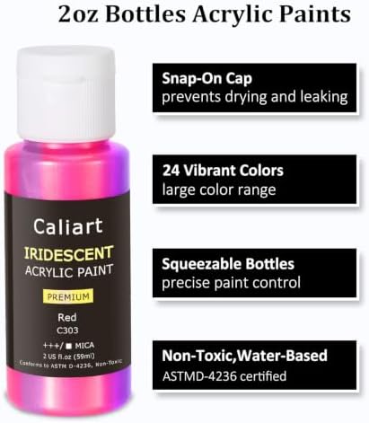 Caliart 24 Chameleon Colors Iridescent Acrylic Paint Set with 12 Brushes ﻿ - Image 5