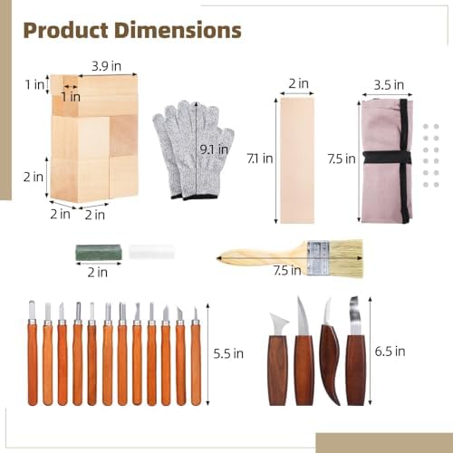 for Beginners Professionals, Wood Craft Making Kit, 30 Pcs Wood Carving Tools, Hand Engraving Tool Set, Cutter, Gloves, Whetstone, Polish Wax, Wood Whittling Kit, Unfinished Wood Blocks - Image 3