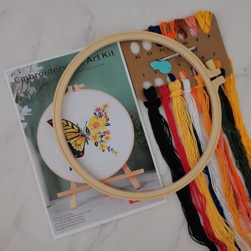 Esffaci Embroidery Starter Kit for Adult Beginner with Butterfly Flower Pattern Hand Embroidery Set with Cloth Hoop Needle Threader Floss and Instruction - Image 2