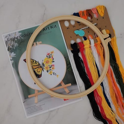 Esffaci Embroidery Starter Kit for Adult Beginner with Butterfly Flower Pattern Hand Embroidery Set with Cloth Hoop Needle Threader Floss and Instruction - Image 2
