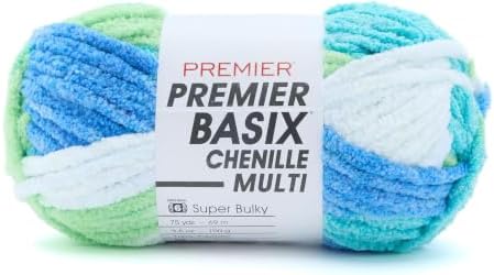 Premier Basix Chenille Brights Yarn, Plush Bulky Chenille Yarn for Crocheting & Hand Knitting, Soft Yarn for Cozy Projects, Chunky Yarn for Hand Knitting, Surf by Premier