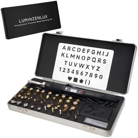 Professional Wood Burning Kit, 60 Pcs Adjustable Temperature Wood Burning Pen Set - Ultimate DIY Wood Burning Tool in Premium Metal Case, Ideal Gift for Pyrography, Wood, Leather, Carving, Soldering by LUMINZENLUX
