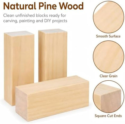 5 Pack Unfinished Wood Blocks, 6 x 2 x 2 Inch Wood Carving Blocks - Image 4