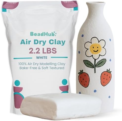 2.2LBS Air Dry Clay - Modeling Clay for Pottery, No Bake No Kiln Required | 1kg Airdry Clay for Beginners Pottery Kit Adults DIY Art Craft Set Project (White) by BeadHub