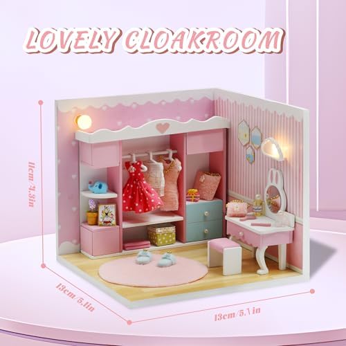 Kisoy Dollhouse Miniature with Furniture Kit, DIY 3D Wooden DIY House Kit A Corner of a Small Apartment Style with Dust Cover & LED,Handmade Tiny House Toys for Adults Gift（Cloak Room） - Image 2