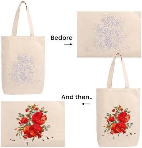 CREAWONDER Canvas Tote Bag Embroidery Kit with Pattern for Beginners, Arts and DIY Embroidery Crafts Kits for Adults, Include Instructions, Embroidery Hoops, Color Threads and Tool - Image 5