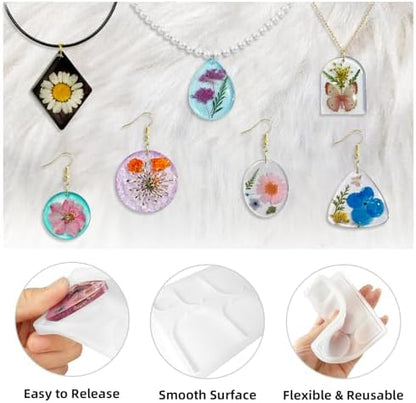 Roxjaejae 46 PCS Resin Earring Molds Silicone Kit, Resin Jewelry Making Kit with Built-in Holes for Earrings, Necklace, Pendants, Keychains - Image 2