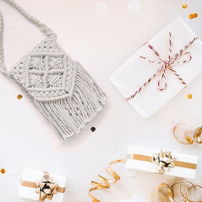 INFUNLY DIY Macrame Bag Kit for Adults Beginners Girls Macrame Cord Set with Tassels Bohemian Handmade Knotting Handbag Kit with Video and Instruction Crochet Bag Kit for Women Holiday Beach Decor - Image 4