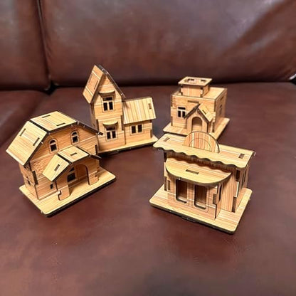 4-in-1 Log Cabin Mini House 3D Wooden Puzzle Building Kit Set - Image 5
