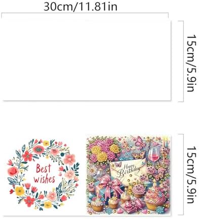Christmas DIY Diamond Greeting Cards Set, 5D DIY Diamond Art Painting Christmas Style Greeting Card, Xmas Cards Making Kits for Family Friends Handmade Gift-#32-Happy Birthday - Image 5
