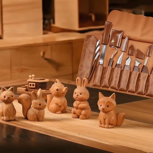 Wood Carving Kit, 17Pcs Wood Carving Tools, Professional Whittling Knife Set, Wooden Hand Knives with Sheath & Deluxe Leather Roll Bag for Beginners Adults & Starter Woodworking - Image 6