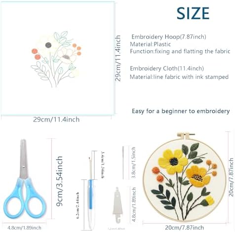 Zhenqing 4-Piece Floral Embroidery Kit for Beginners - Complete Set with Printed Cotton Fabric, Hoop, Threads & Tools (C0155) - Image 5