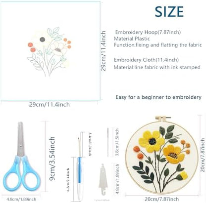 Zhenqing Floral Embroidery Kit for Beginners, 3 Patterns, 7.8in Hoop - Image 4