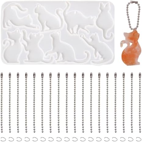 1 Set Kitten Cat Silicone Molds Cute Cat Paw Resin Molds Pet Kitten Cabochons Silicone Mold with 20pcs Ball Chains and 20pcs Jump Rings for DIY Earrings Keychain Jewelry Making Supplies by Spritewelry