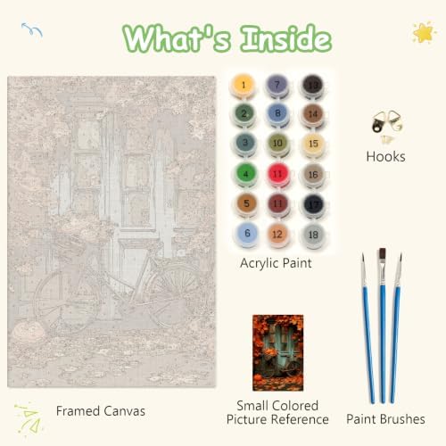 Spandrel Autumn Framed Paint by Numbers Kit for Adult Bicycle, Adult Paint by Number Kits on Canvas Fall Landscape, DIY Acrylic Oil Halloween Painting by Numbers for Home Wall Decor, 8x12in - Image 6