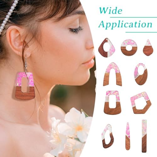 EEE ELECRELIVE 10 Pairs Wood Resin Pendants Vintage Resin Walnut Wood Charms Violet Sequins Charms Rectangle Oval Teardrop Wooden Dangle Earring Making Kit with Earring Hooks for Bohemian Jewelry - Image 5