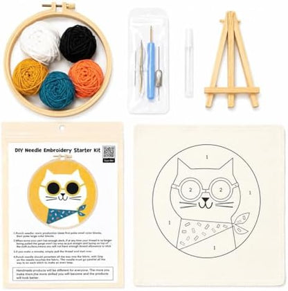 CELCRAFTIQUE Punch Needle Kits for Adults Beginner, Tool with Punch Needle Fabric, Hoops, Yarns and Sewing Needles (Lemon Cat) - Image 3