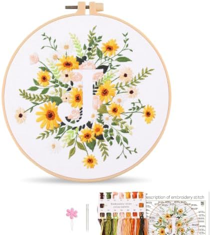 Harimau Letter J Pattern Embroidery Kit for Adult Beginners, Complete Starter Pack with 1 Hoop, Needles, Instruction Guide & Embroidery Stitch Video Tutorials by Unknown