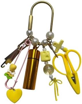 MEYAGO Needlepoint Bag Charm Tool Kit with Mini Embroidery Scissors, Needle Threader, Needle Holder Tube & Gold Keyring, Portable Embroidery Accessories for Cross Stitch Sewing DIY Crafts (Yellow) by Unknown