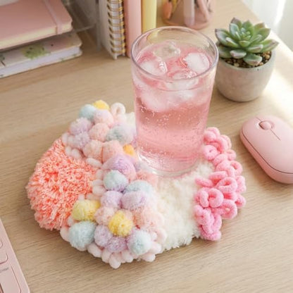 beausougon 3D Moss Latch Hook Coaster Kit for Adult Beginner Craft DIY Pink - Image 6