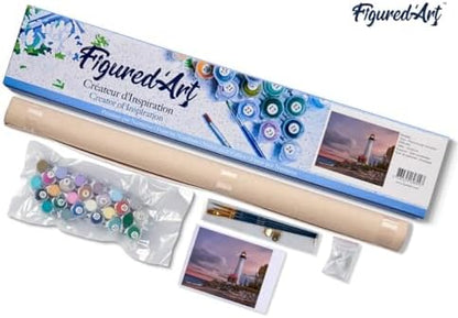 Figured'Art Paint by Numbers Kit for Adults Sea Lighthouse 16"x20" - Craft Art Painting DIY Kit Rolled Canvas Without Frame - Image 5