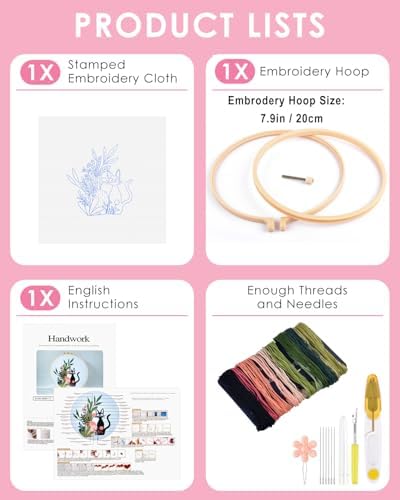 TINDTOP Embroidery Kit for Beginners Adult, Cat Embroidery Kit - Image 2