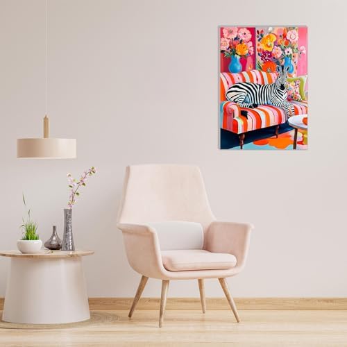 MAXBYE Paint By Numbers Kit for Adults with Frame and Wooden Easel, Zibra Sitting on a Sofa Acrylic Simple Oil Painting Kits for Beginners Gift Home Wall Garden Decor Any Festival 10×14 in - Image 4