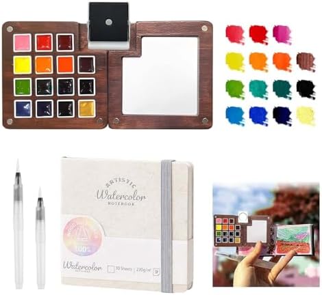 Travel Watercolor Paint Set - Pocket 15-Color Mini Kit with Sketch Pad by GOOTXUSK