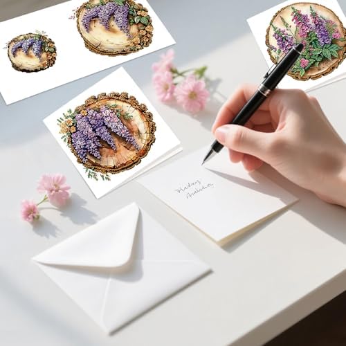 6pcs Diamond Painting Greeting Card with envelopes, DIY Stump and lavender Diamond Art Greeting Card for Blessing and Wish Special Shaped Arts Crafts for Christmas Birthday Thanksgiving Day Holiday - Image 5