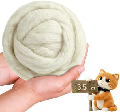 Wool Roving-3.5oz Needle Felting Wool, Soft Multi-Color Wool Fiber, Perfect Felting Wool Pure Wool, Chunky Yarn, for DIY Crafts, NeedleFelting Projects,and Artwork (Coconut Milk) by VKEDA