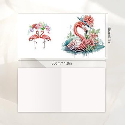 JISHSHAY 6 PCS Flamingo Diamond Painting Greeting Cards Flamingo Diamond Art Birthday Cards with Envelopes Gem Art Mosaic Kits for Adults, for Anniversary Valentine Thank You Graduation All-Occasion - Image 2