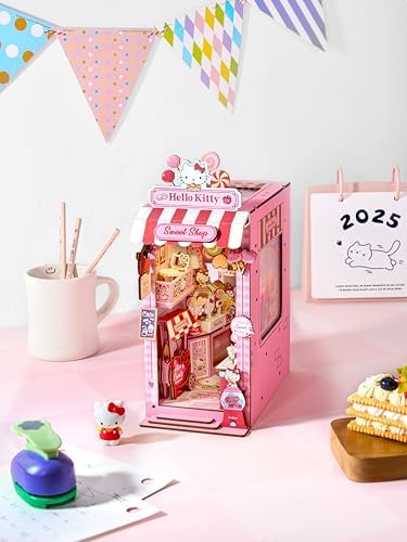 Hands Craft Hello Kitty Sweet Shop Book Nook Kit – Official Sanrio DIY Miniature Shelf Insert with Touch LED – 149-Piece 3D Puzzle for Adults & Teens – Kawaii Decor, Collectible Diorama Craft Kit - Image 5